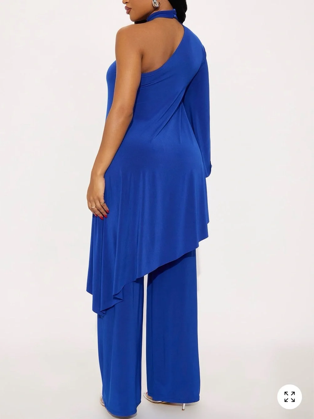 Fashion Nova One-Shoulder Royal Blue Wide-Leg Matching Set